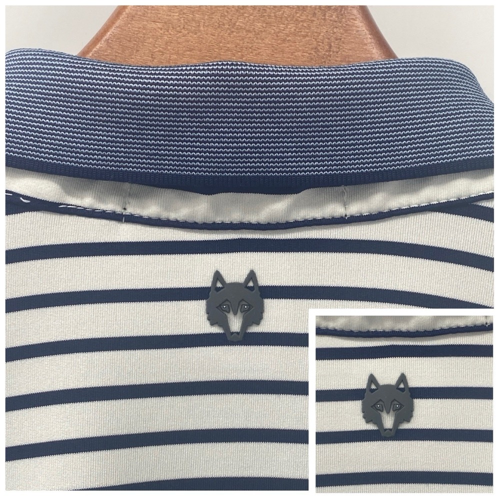 Greyson Polo Shirt Men's XXL White Navy Striped Performance Golf Rugby Stretch - Picture 6 of 9